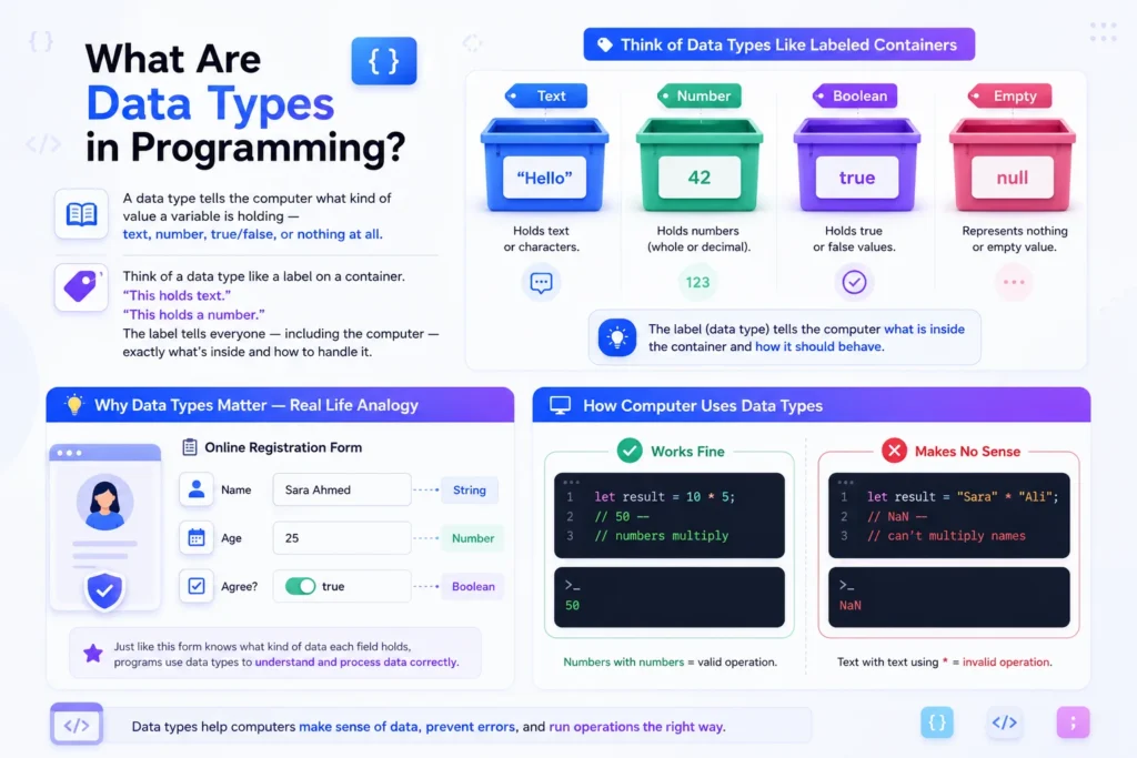 What are data types in programming infographic with examples