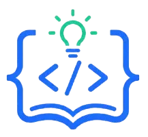 Basics coding concepts logo with coding symbols and glowing light bulb
